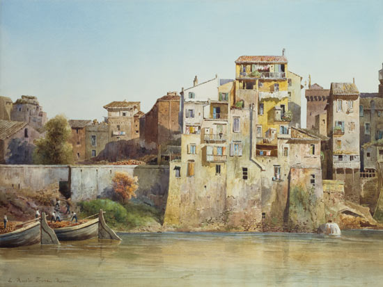 View of the Tevere a Monte Brianzo, Rome  on von Ettore Roesler Franz