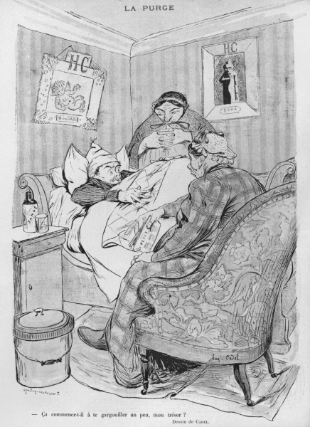 The purge, illustration from ''Le Rire'', 6th March 1897 (engraving)  von Eugene Cadel