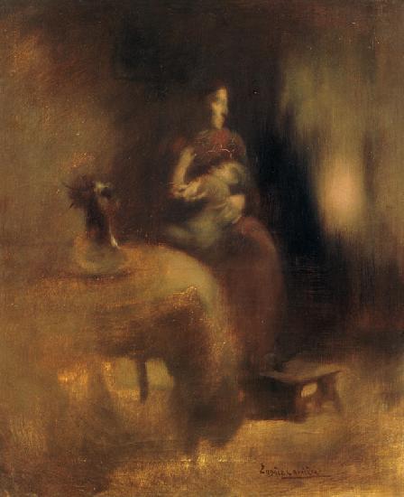 Frau mit Kind auf Schoß