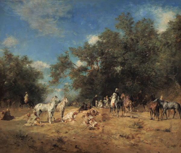 Arab Horsemen Resting in the Forest von Eugène Fromentin