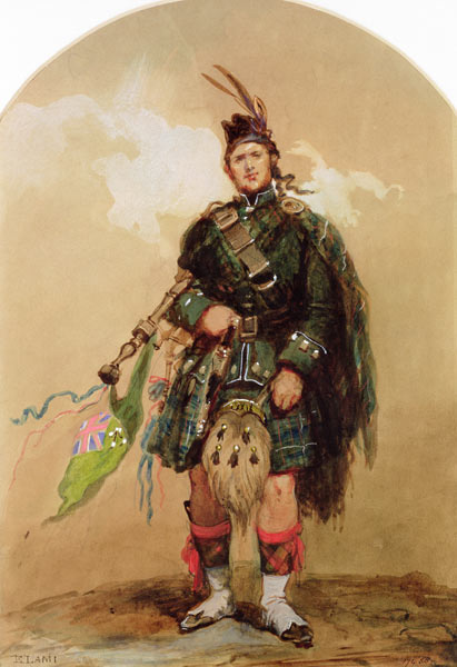 A Piper of the 79th Highlanders at Chobham Camp in 1853 von Eugene-Louis Lami