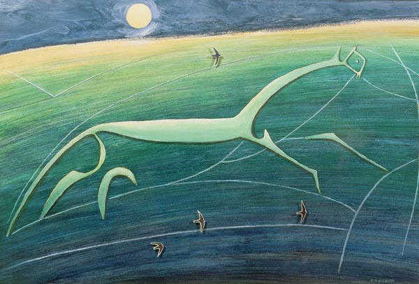 White Horse Hill, Uffington, 1992 (w/c)  von Evangeline  Dickson