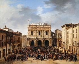 The People of Brescia gathered in the Piazza della Loggia