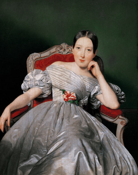 Sitzendes Mädchen in weissem Atlaskleid von Ferdinand Georg Waldmüller