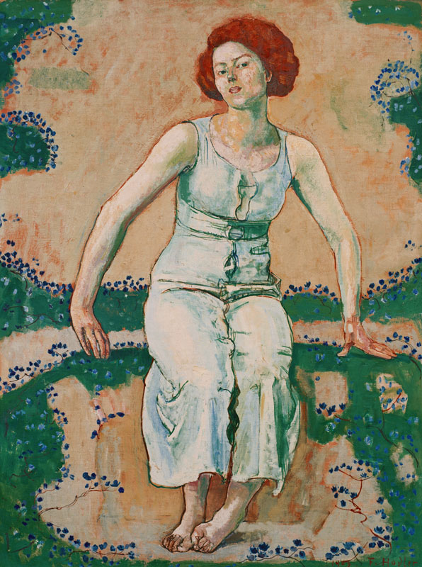 Sitzende junge Frau im Garten von Ferdinand Hodler