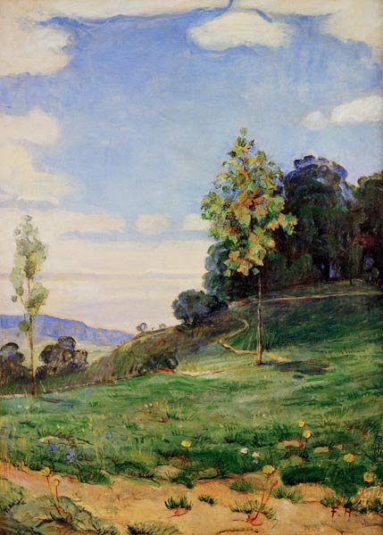 Landschaft mit zwei kl.Bäumen von Ferdinand Hodler