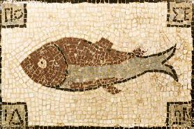 Römisches Mosaik mit Fischmotiv.