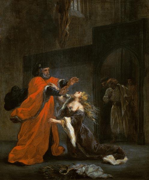 Desdémona wirft sich zu Füssen ihres Vaters.