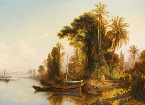 Flusslandschaft in Venezuela im Abendlicht. von Ferdinand Bellermann