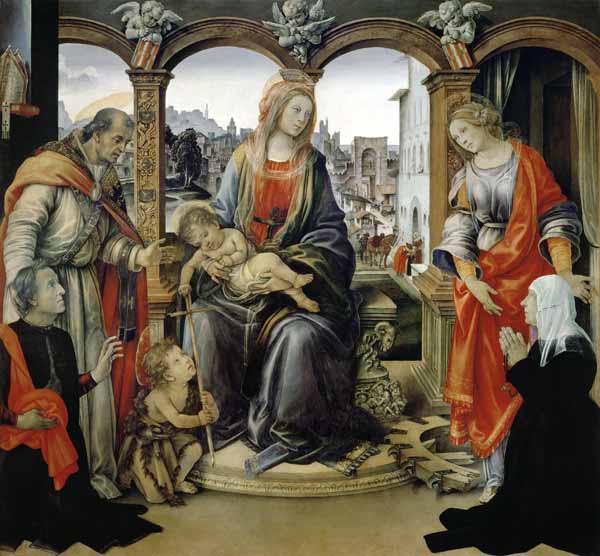 Nerli Altarpiece: Madonna and Child with the young St. John the Baptist, St. Martin, St. Catherine a von Filippino Lippi