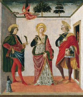 Heilige Cäcilia zwischen Heiligen Valerian und Tiburtius mit einer Stifterin