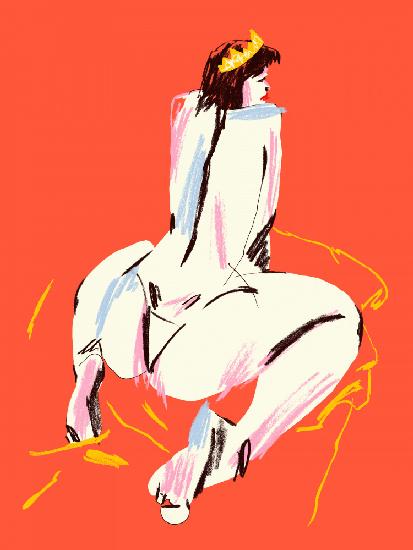 Female Nude Back View Orange