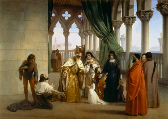 The Two Foscari: Francesco Foscari Doge of Venice (c.1372-1457) banishing his son Jacopo on the char von Francesco Hayez