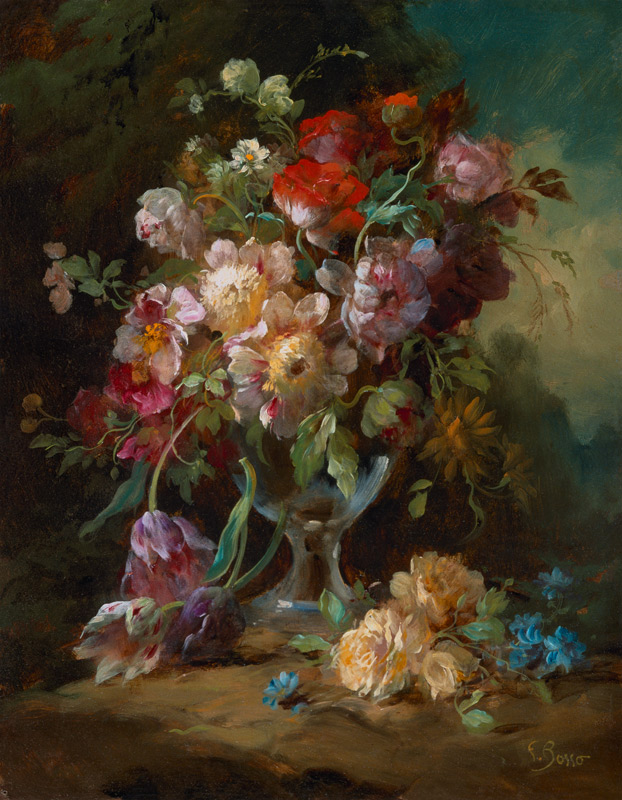 Blumenstilleben in Glasvase von Francesco (Vercelli) Bosso