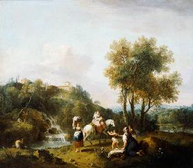F.Zuccarelli, Landschaft mit Reiterin