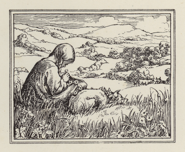 Another Book of Verses for Children: Girl making a daisy chain von Francis Donkin Bedford