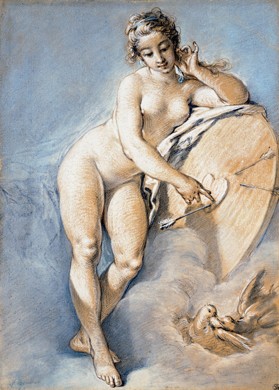 Venus Standing, Gesturing Towards A Heart On A Targe With Two Doves von François Boucher