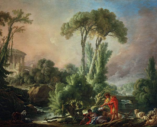 Flußlandschaft mit ... Tempel von François Boucher