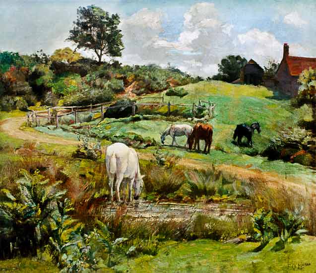 Horses Grazing in a Landscape von Frank O'Meara