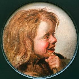 Hals-Umkreis,  Lachendes Kind mit Flöte