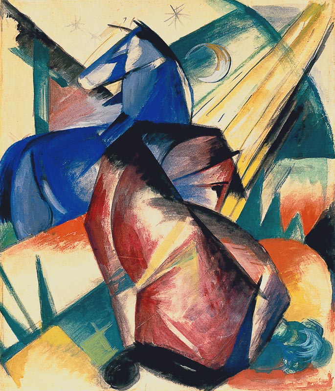 Zwei Pferde, rot und blau von Franz Marc