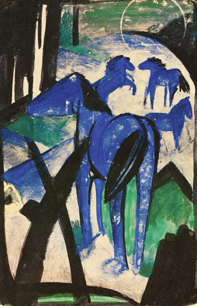 Die Mutterstute der blauen Pferde I. (Postkarte an Else Lasker-Schüler) von Franz Marc