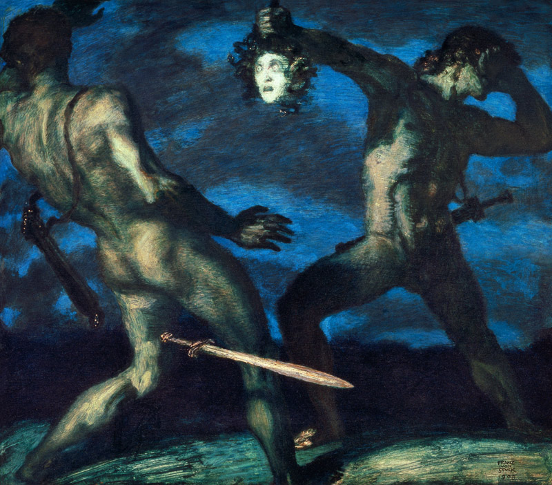 Perseus turns Phineus to stone by brandishing the head of Medusa von Franz von Stuck