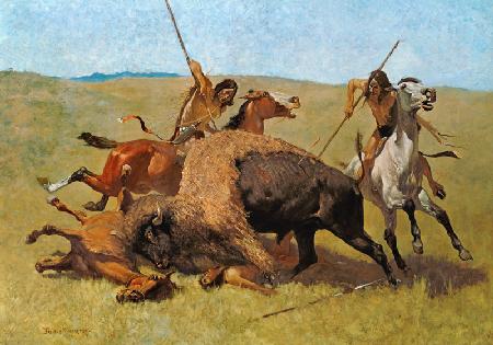 Indianer bei der Büffeljagd.