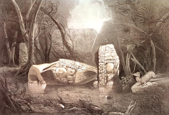 Broken Mayan idol at Copan, Guatemala von Frederick Catherwood
