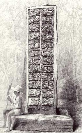 Hieroglyphs on the rear of a monument at Copan, Honduras, from volume I of 'Incidents of Travel in C