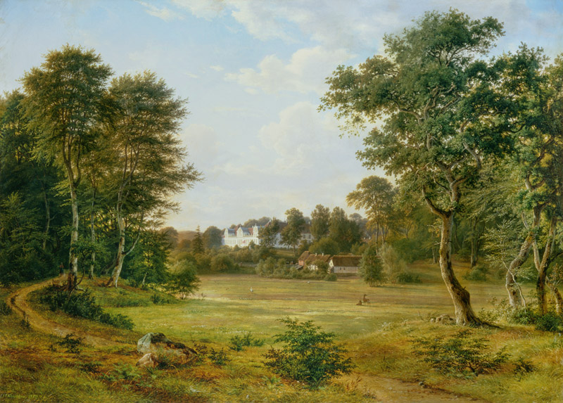Dänische Landschaft mit kleinem Schloss. von Frederik Christian Kiaerskou