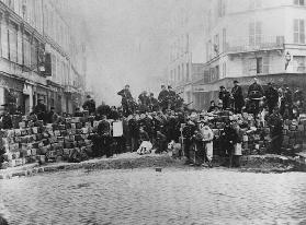 Barricade at the entrance of the Faubourg du Temple, Paris, during the Commune, 18 March 1871