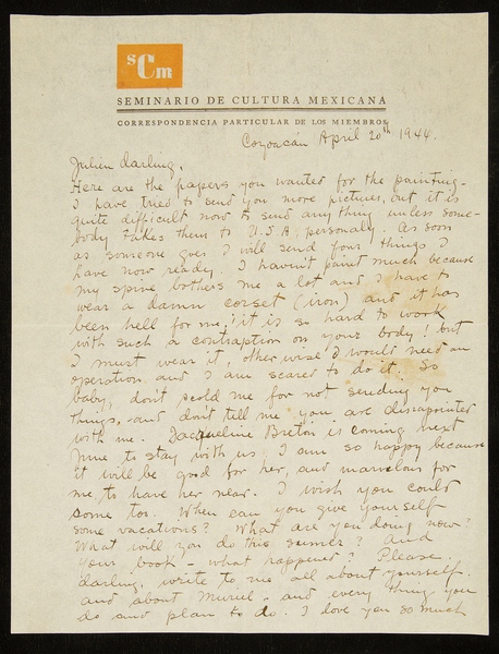 Letter from Frida Kahlo to Julien Levy, in English, 20 April 1944 von Frida Kahlo