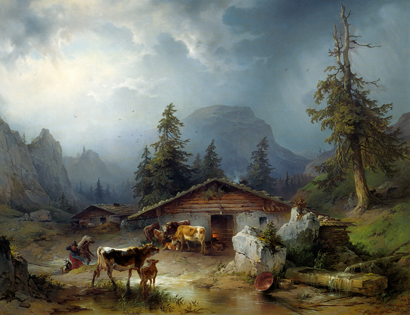 Alpine hut in Rainy Weather von Friedrich Gauermann