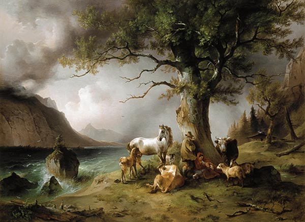 Sheltering from the storm von Friedrich Gauermann