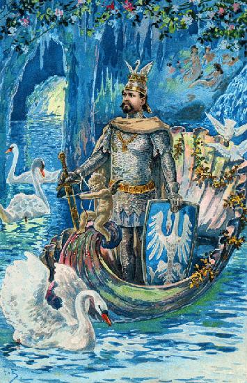 König Ludwig II. als Lohengrin in der Blauen Grotte von Schloss Linderhof