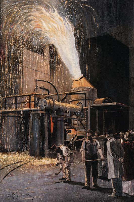The Bessemer process for the mass-production of steel, developed by Sir Henry Bessemer (1813-98) (co von Fritz Gehrke