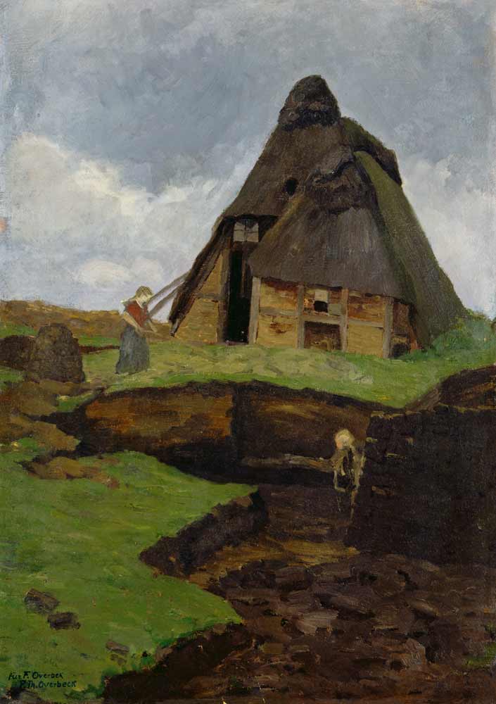 Moorkate mit Kind und Frau von Fritz Overbeck