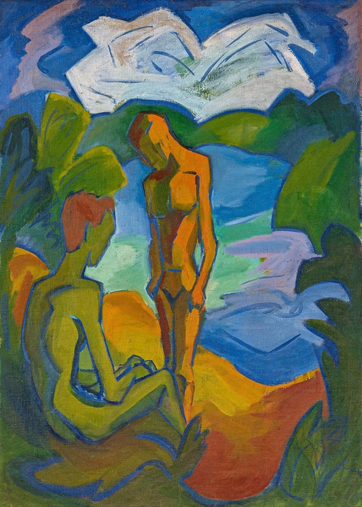 Male Double Nude by the Lake von Fritz Schaefler
