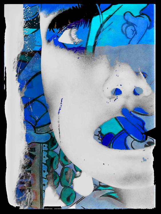 The abstract face with blue lips von Gabi  Hampe