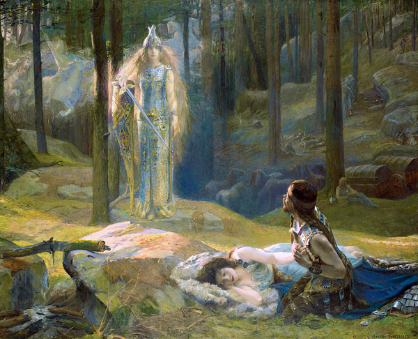 Die Offenbarung. Brunhild vor Siegmund und Sieglinde von Gaston Bussiere