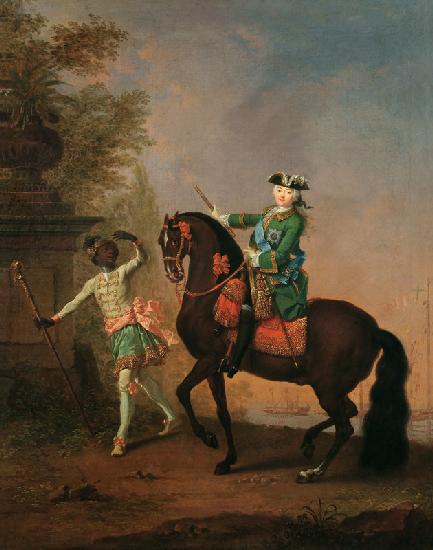 Portrait of Empress Elizabeth Petrovna (1709-62) on Horseback with a black Boy