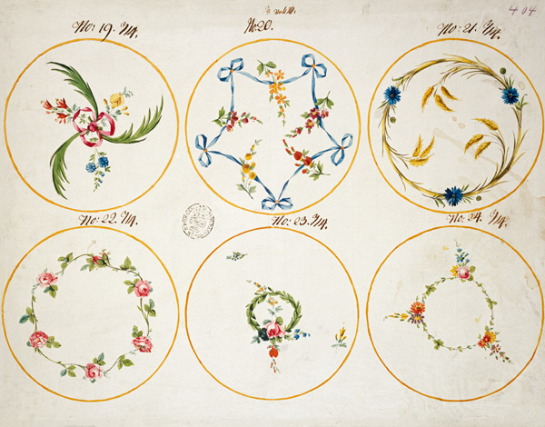 Entwuerfe fuer Tellerdekore Nr.19-24 von Georg Friedrich Kersting