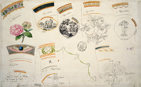 Musterblatt fuer ein Service mit reicher Malerei von Georg Friedrich Kersting