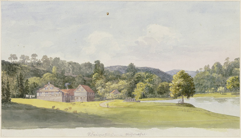 Die Schweizerhäuser im Schloßpark Wilhelmsthal bei Eisenach von Georg Melchior Kraus