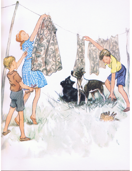 Hanging the washing on the line-Nobby the Bull terrier and Ferdinand the Aberdeen, from Pets Limited von George Vernon Stokes