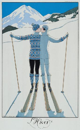 Winter: Lovers in the Snow, fashion plate from 'Twentieth Century France', 1925 (colour litho)