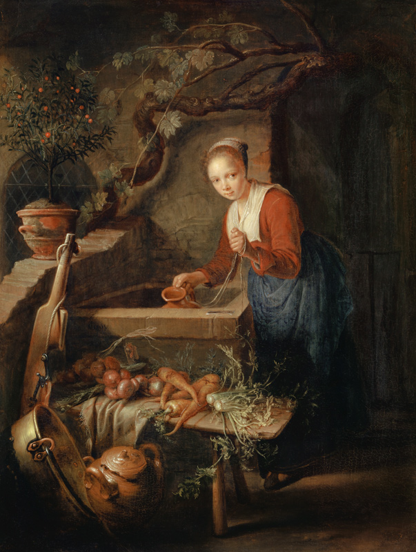 Gerard Dou / Kitchen Maid by the well von Gerard Dou