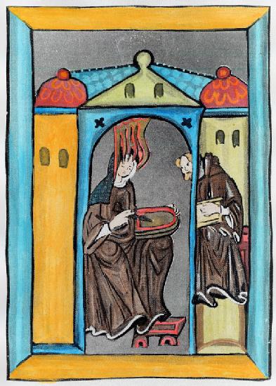 Hildegard of Bingen receiving the Light from Heaven, c. 1151