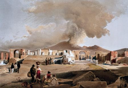 The Temple of Jupiter and the Forum at Pompeii, c.1860 (colour litho)